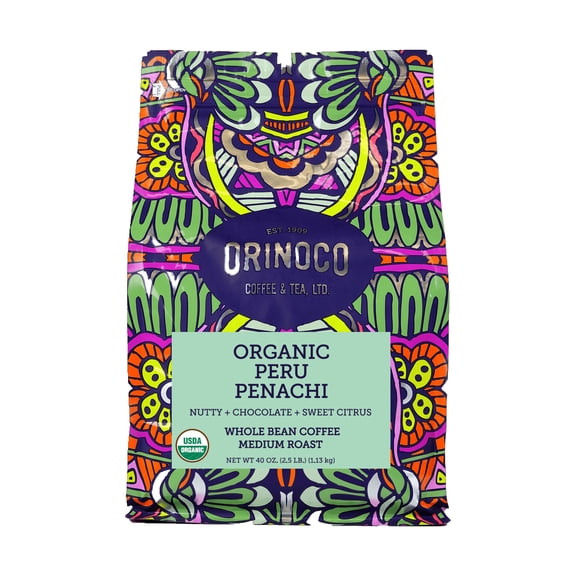 Orinoco Organic Fair Trade Peru 2.5lb bag, Medium Roast, Whole Bean Coffee, 100% Organic Fair Trade Arabica beans