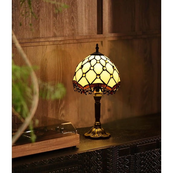 Orinova Tiffany-Style Table Lamp Stained Glass Bedside Lamp for Living Room Bedroom Traditional Desk Light 14.5'' H Multi-Color