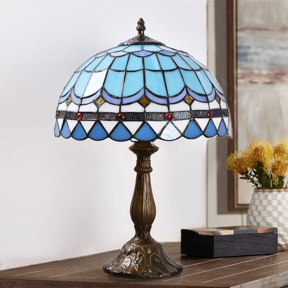 Orinova Tiffany Style Table Lamp Bedside Desk LED Lamp Shades Bedroom Stained-Glass 18.1'' H Multi-Color