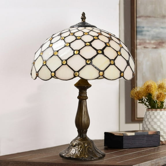 Orinova Tiffany Style Table Lamp Bedside LED Lamp Shades Bedroom Stained-Glass 18.1'' H Multi-Color