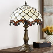 Orinova Tiffany Style Table Lamp Rose Bedside Desk LED Lamp Shades Bedroom Stained-Glass 18.1 H Multi-Color