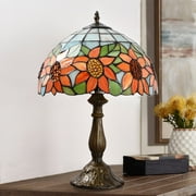 Orinova Tiffany Style Table Lamp Rose Bedside Desk LED Lamp Shades Bedroom Stained-Glass 18.1'' H Multi-Color