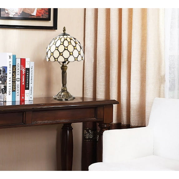 Orinova Tiffany-Style Table Lamp Stained Glass Bedside Lamp for Living Room Bedroom Traditional Desk Light 14.5'' H Multi-Color