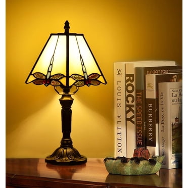 Bieye Tiffany Style Stained Glass Baroque Desk Clock Table Lamp for ...