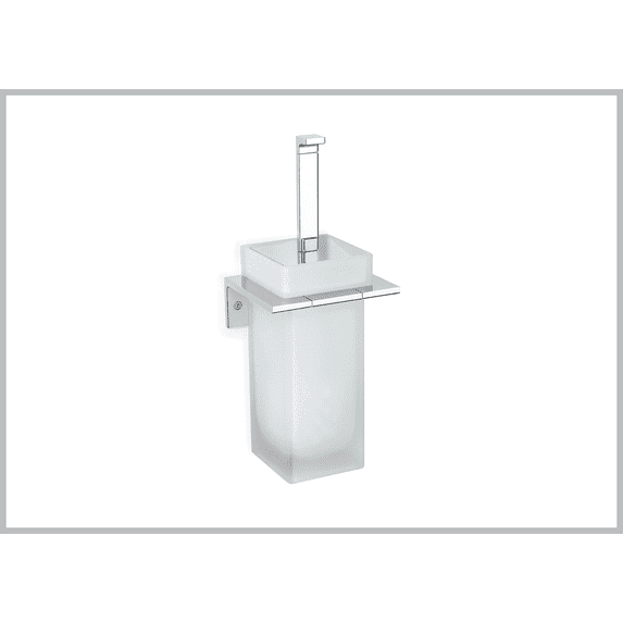 Orio polished chrome and glass wall toilet brush holder set.