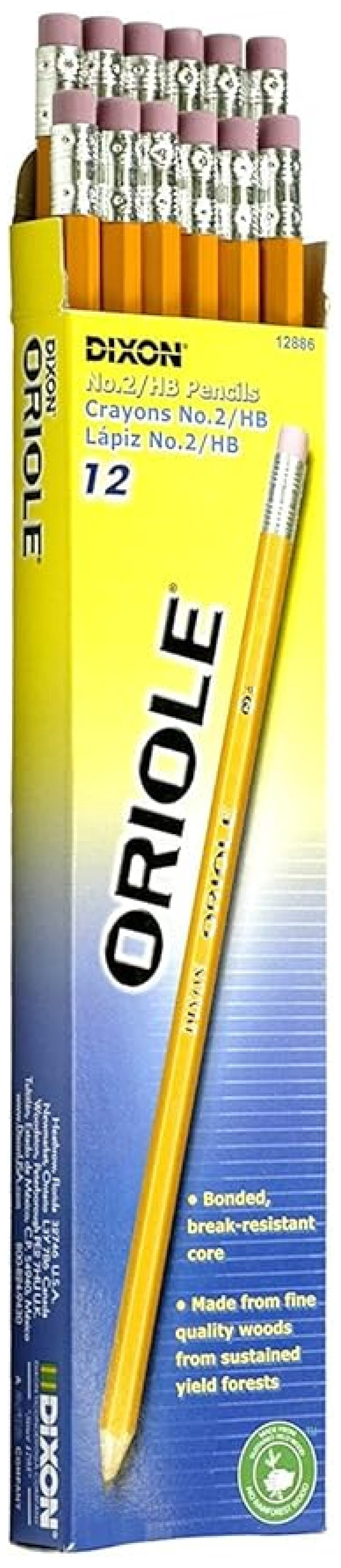 Oriole #2 Soft Pencils, Pre-Sharpened, Wood-Cased, Black , Box of 12, Yellow (12886) - Pack of 6
