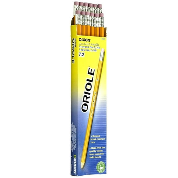 Oriole #2 Soft Pencils, Pre-Sharpened, Wood-Cased, Black , Box of 12, Yellow (12886) - Pack of 6