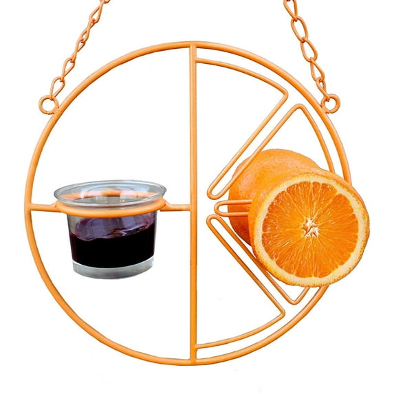 Oriole Bird Feeder, Hanging Bird Feeder,Metal Hanging Oriole Bird Feeder with Fruit Holder,Removable Drinking Container for Outdoor Garden Patio Outside,Orange