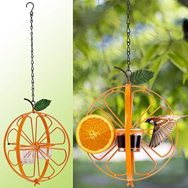 Oriole & Hummingbird Feeder - Orange Metal Hanging Garden Drinkers, Outdoor Bird Feeder Gift