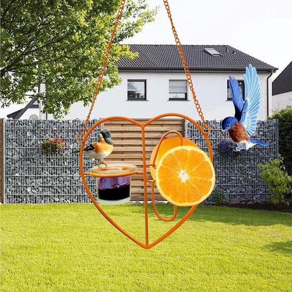 Oriole Bird Feeder for Outdoors Jelly and Oranges Hanging Oriole Feeder with Clear Glass Bowl for Outdoors Hanging Garden Patio Deck Yard, Orange