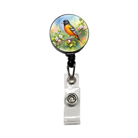 Oriole In Tree Bird Watercolor Retractable Reel ID Badge Key Card Name Tag Holder with Clip