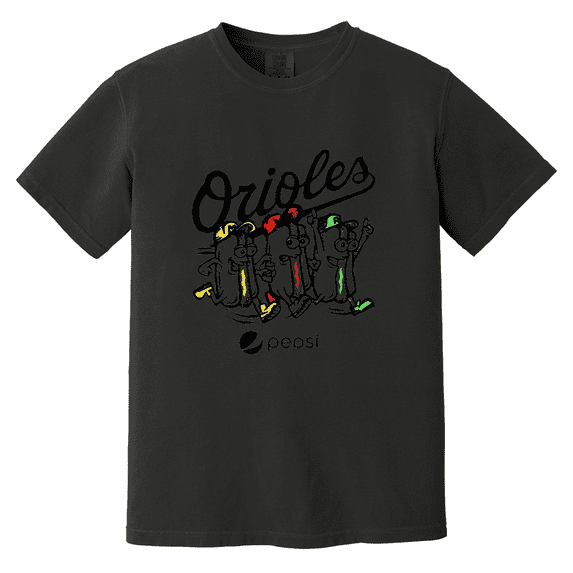 Orioles hot dog race camden yds ketchupmust comfort color t-shirt, for men & women, up to size 4XL
