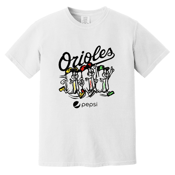 Orioles hot dog race camden yds ketchupmust comfort color t-shirt, for men & women, up to size 4XL