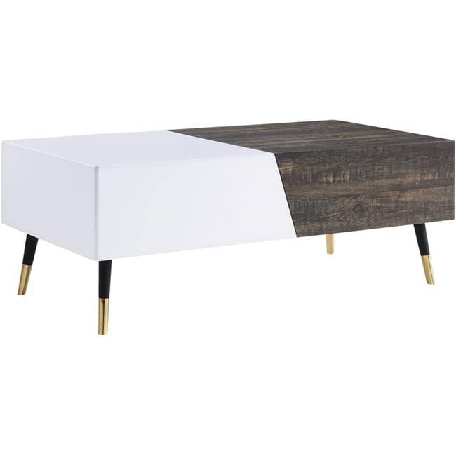 Orion 52.3" White Gloss and Rustic Oak Rectangular Coffee Table with Storage