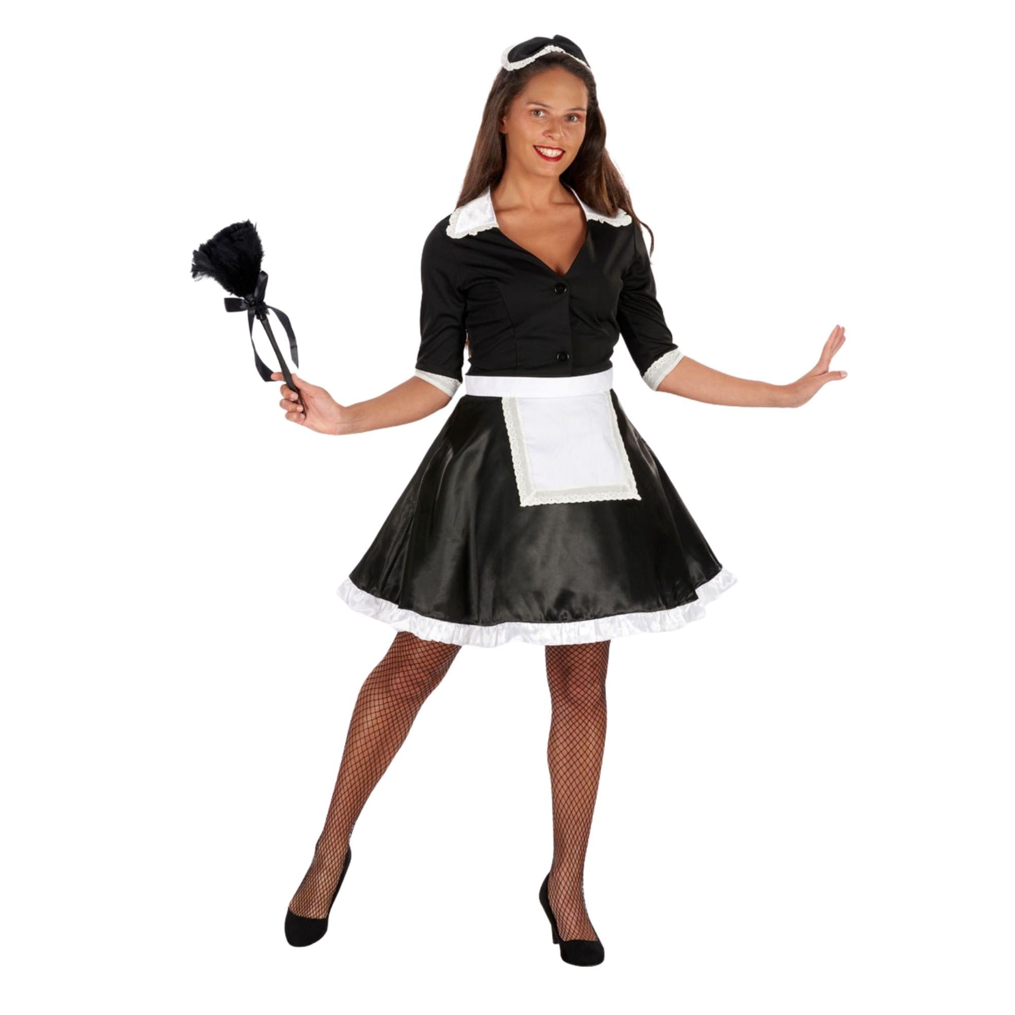 maid dress party city Women's Maid Black/White Outfit with Headband/Gloves/Tights Halloween Costume, Assorted Sizes