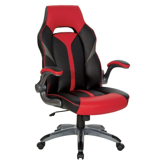 Orion Gaming Chair- Black Faux Leather -Red Accents