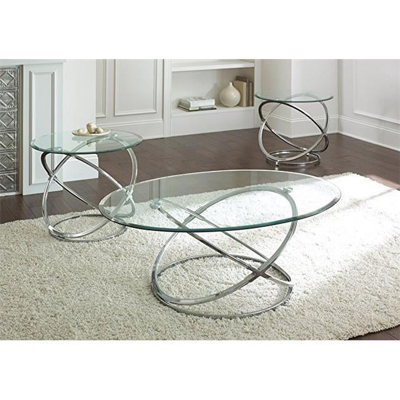 Orion 3-Piece Oval Glass and Chrome Occasional Table Set