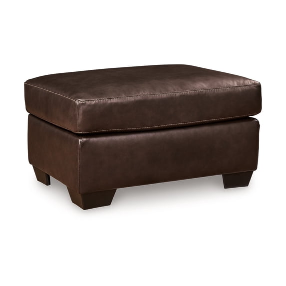 Benjara Orion Ottoman, 34 Inch Rich Dark Brown Real and Faux Leather Cushion
