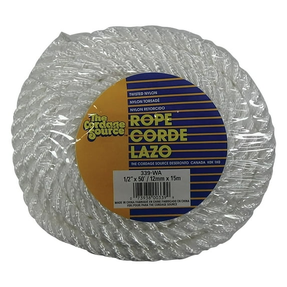 Orion Ropeworks Twisted Nylon Ropes, 1/2 in x 50 ft, Nylon, White