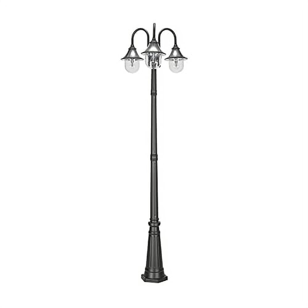 Orion Triple-Head Solar Lamp Post in Black Resin with LED, Dusk to Dawn