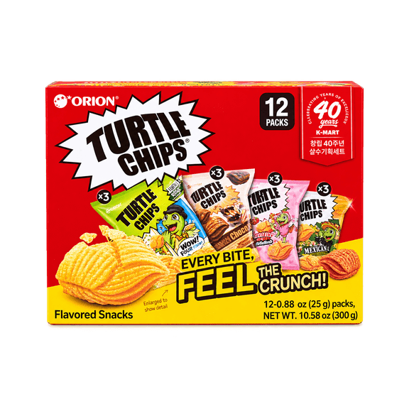 Orion Turtle Chips Flavored Snacks Variety Pack, Corn Soup, Choco Churros, Carbonara & Mexican, 12 Count, 10.58 oz