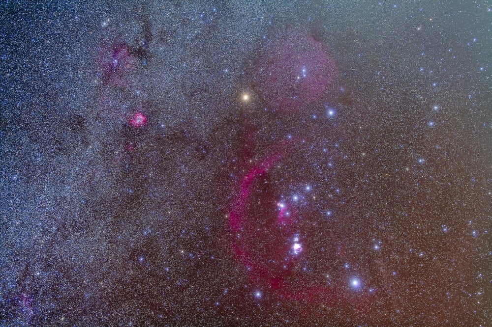 Orion and Monoceros region Canvas Art - Alan DyerStocktrek Images (35 x 23)