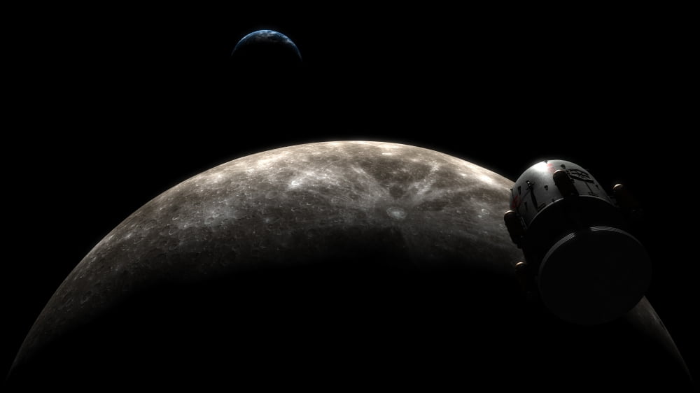 Orion-drive spacecraft in lunar orbit Canvas Art - Rhys TaylorStocktrek Images (38 x 22)