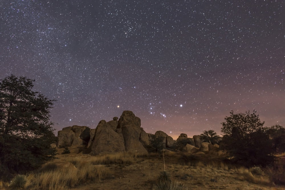 Orion rising at the City of Rocks State Park New Mexico Canvas Art - Alan DyerStocktrek Images (17 x 12)