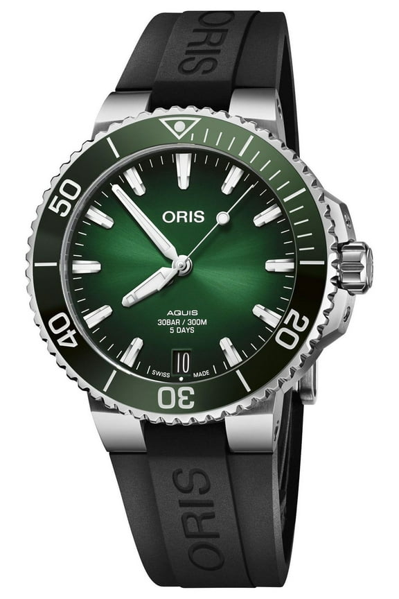 Aquis Automatic Stainless Steel Green Dial Black Rubber Strap Date Divers Mens Watch 400 7769 4157-07 4 22 74FC