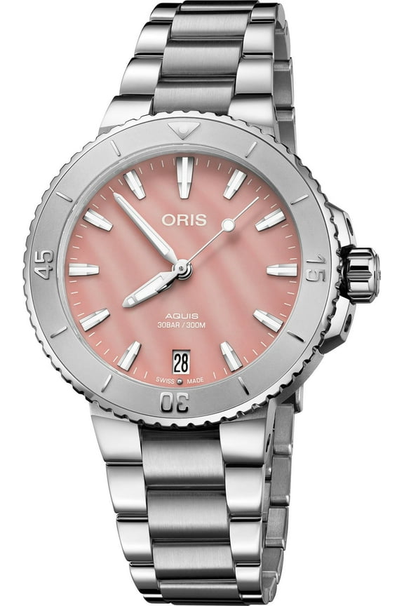 Aquis Date Automatic Pink Dial Steel Women's Watch 01 733 7770 4158-07 8 18 05P