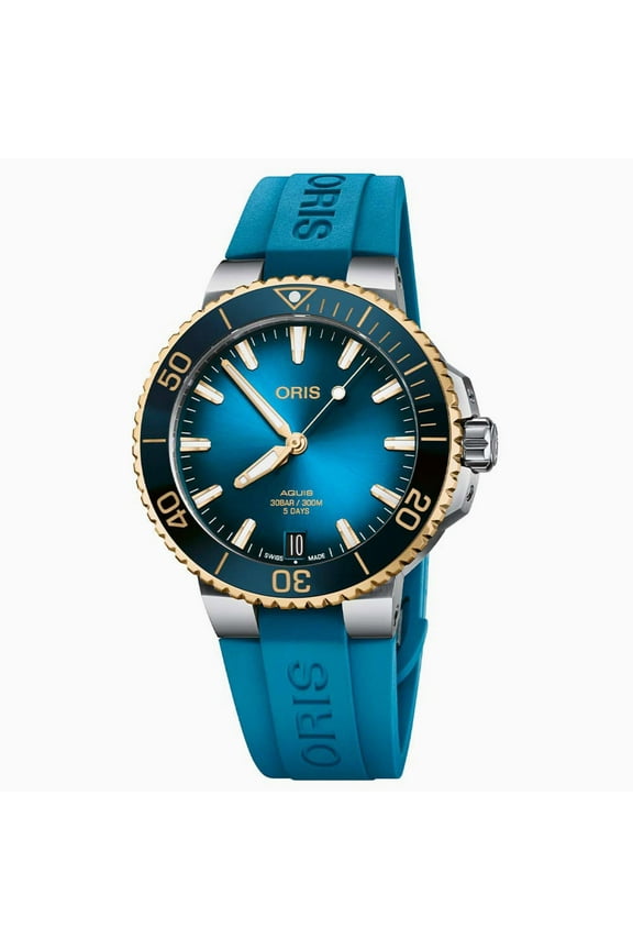 Aquis Date Blue Dial 18K Gold Bezel Rubber Strap Men's Watch 01 400 7769 6355-07 4 22 75FC
