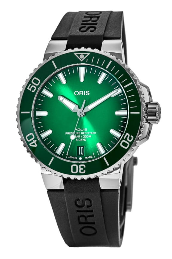 Aquis Date Green Dial Rubber Strap Men's Watch 01 400 7763 4157-07 4 24 74EB