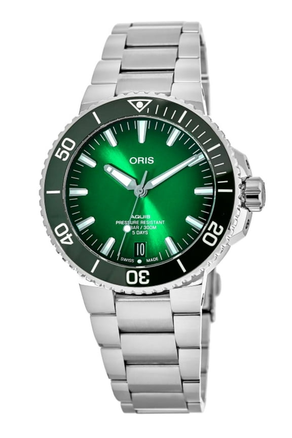 Aquis Date Green Dial Steel Men's Watch 01 400 7763 4157-07 8 24 09PEB
