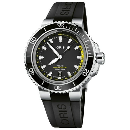 Oris Aquis Depth Gauge Automatic Stainless Steel Black Dial Black Rubber Strap Date Divers Mens Watch 733 7755 4154-Set RS