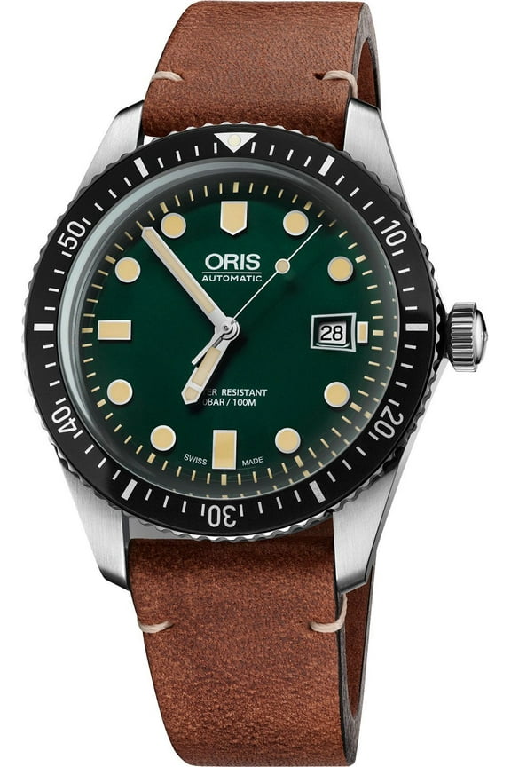 Divers Sixty-Five Automatic Green Dial Leather Strap Men's Watch 01 733 7720 4057-07 5 21 45