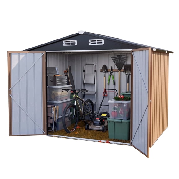 Orithm 8x6 FT Metal Outdoor Storage Shed, Backyard Metal Building with 2 Hinged Doors & 4 Vents, Weatherproof Outdoor Storage Shed for Garden Tools & Patio Equipment