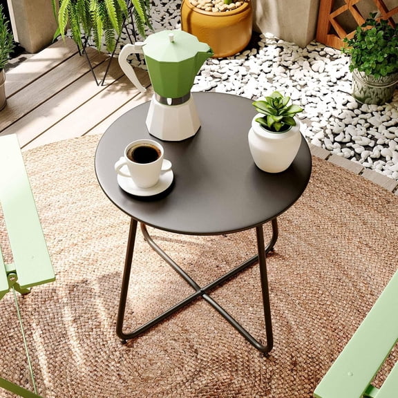 Orithm 18" Round Metal Side Table, Weather-Resistant Powder Coated Small End Table with Adjustable Footpads, Indoor Outdoor Coffee Table for Patio, Balcony, Garden, Black