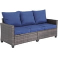 thumbnail image 1 of Orithm 3-Seat Navy Blue Patio Wicker Couch, High Back Outdoor Rattan Sofa with 4.3" Thick Cushion, Steel Frame Weather Resistant Patio Furniture for Backyard Garden, 1 of 9