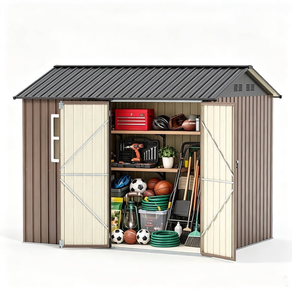 Orithm 8x5.7 FT Gable Metal Storage Shed with Window, Lockable Double Door Outdoor Backyard Storage Shed, Vented Utility Garden Tool Shed for Patio Lawn Equipment