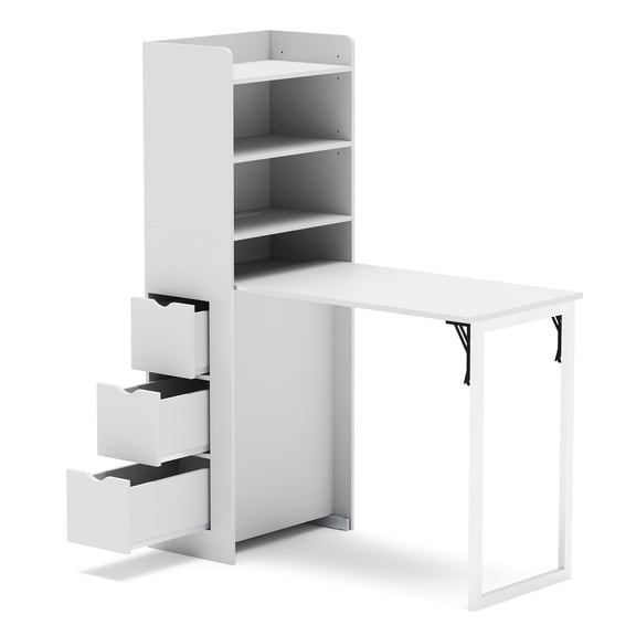 Orithm Wall Mounted Foldable Desk with 3-Tier Storage Shelves, Space Saving Hidden Desk with Storage & Power Outlet, Fold Out Table for Small Spaces, Home Office Bedroom, White