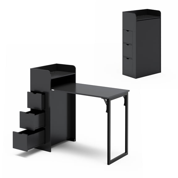 Orithm Wall Mounted Foldable Desk, Space Saving Hidden Desk with Storage & Power Outlet, Fold Out Table for Small Spaces, Home Office Bedroom, Black