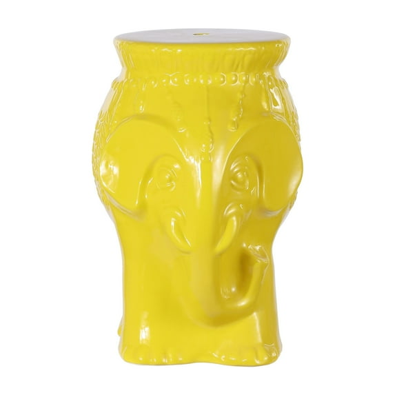 JONATHAN Y Orla 18.5" Modern Bohemian Elephant Ceramic Garden Stool, Yellow