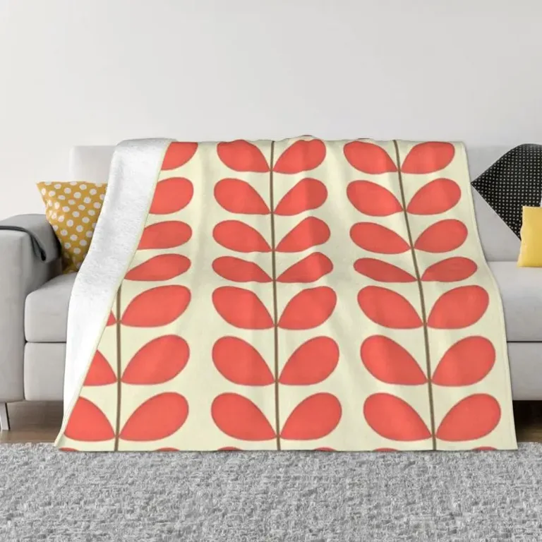 Orla Kiely Multi Stem Blankets Warm Flannel Flowers Floral Abstract Throw Blanket for Home Bedroom Sofa