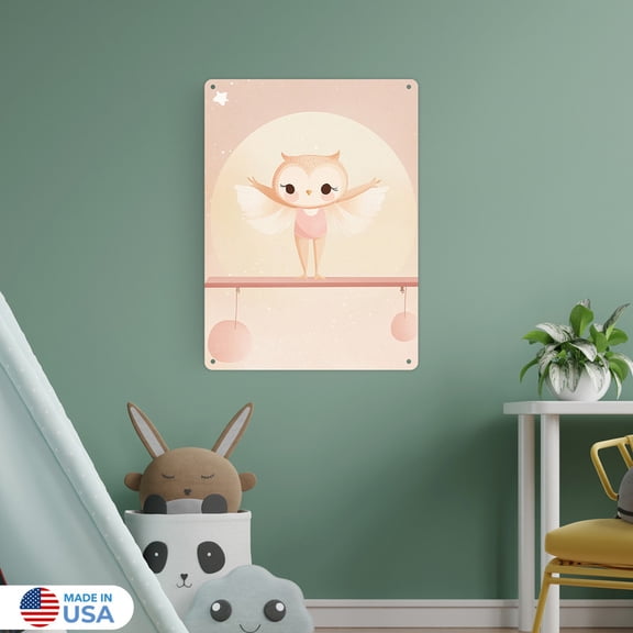 Orla the Balancing Owl Metal Sign Wall Decor by Dancing Littles Jungle - Size 12x16 inch