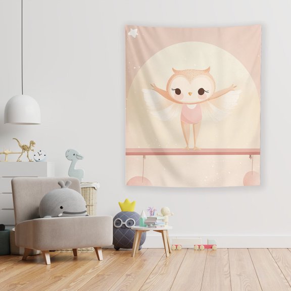 Orla the Balancing Owl Wall Tapestry by Dancing Littles Jungle