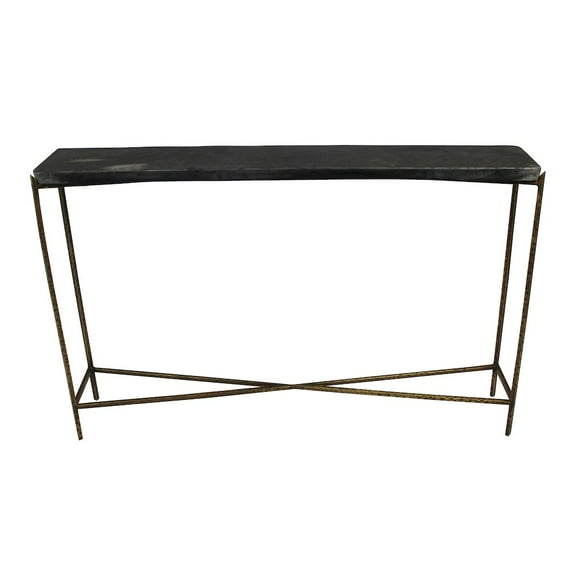 Orlando Asher 48" Large Modern Metal/Stone Kirby Console Table in Old Gold