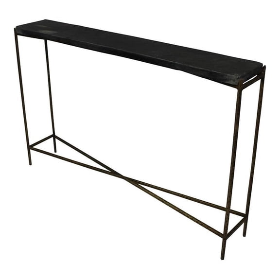 Orlando Asher 48" Large Modern Metal/Stone Kirby Console Table in Old Gold