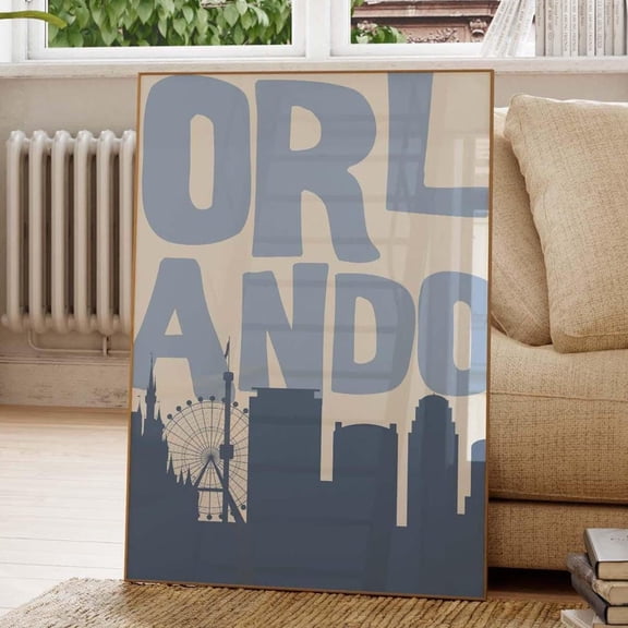 Orlando City Print Danish Pastel Retro Wall Art Florida Skyline Poster Dorm Decor UNFRAMED PAPER POSTER, Home Decor, Vintage Gift, Living Room Dercor