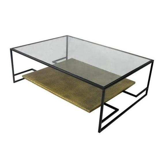 Orlando Cooper Cocktail Table on Cast Iron Frame with Glass Top in Black