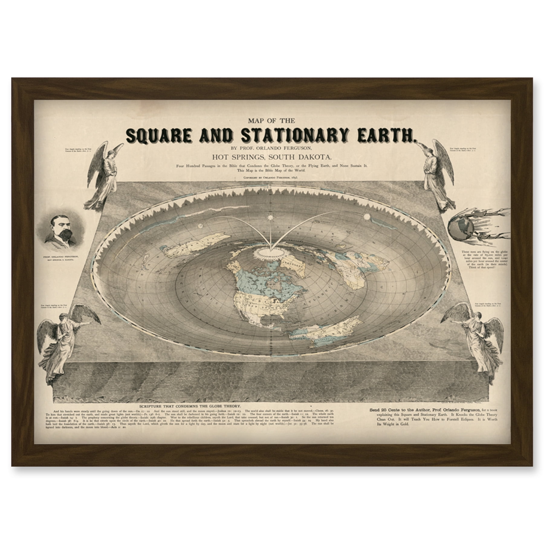 Flat Earth Map Poster – Orlando Ferguson's "Square & Stationary Earth" 24x18 Inches